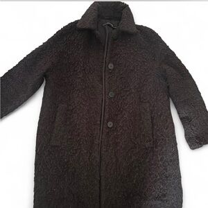 ZARA Teddy Bear black faux fur textured button up coat